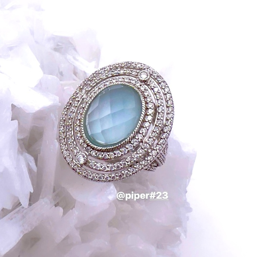 Judith Ripka Turquoise Doublet & Diamonique Halo Cocktail Ring - size 8